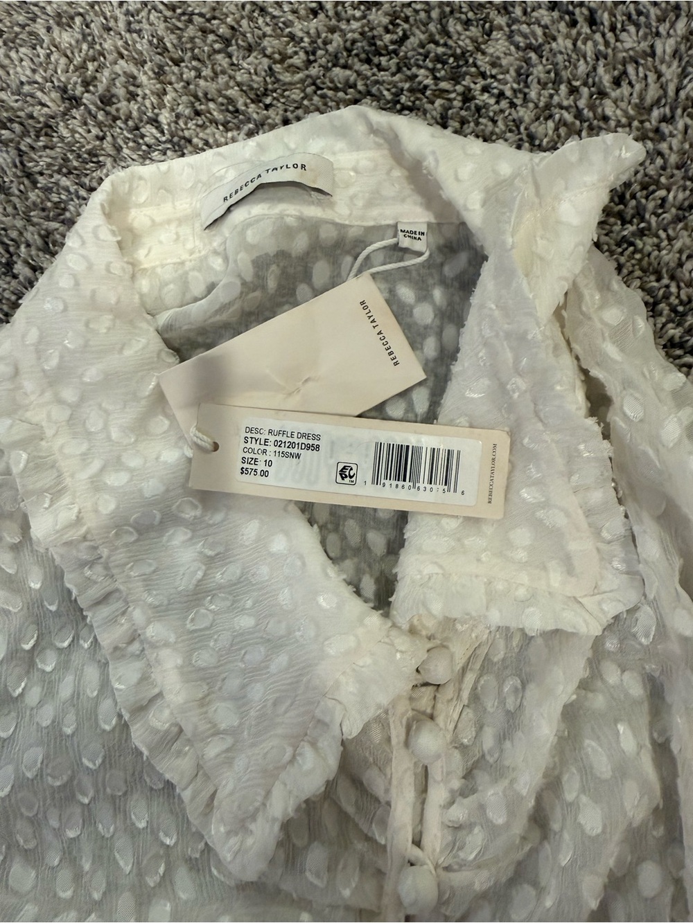 Rebecca Taylor Silk Blend Swiss Dot Ruffle Dress Ivory Size 10 Tags Attached - Picture 8 of 15